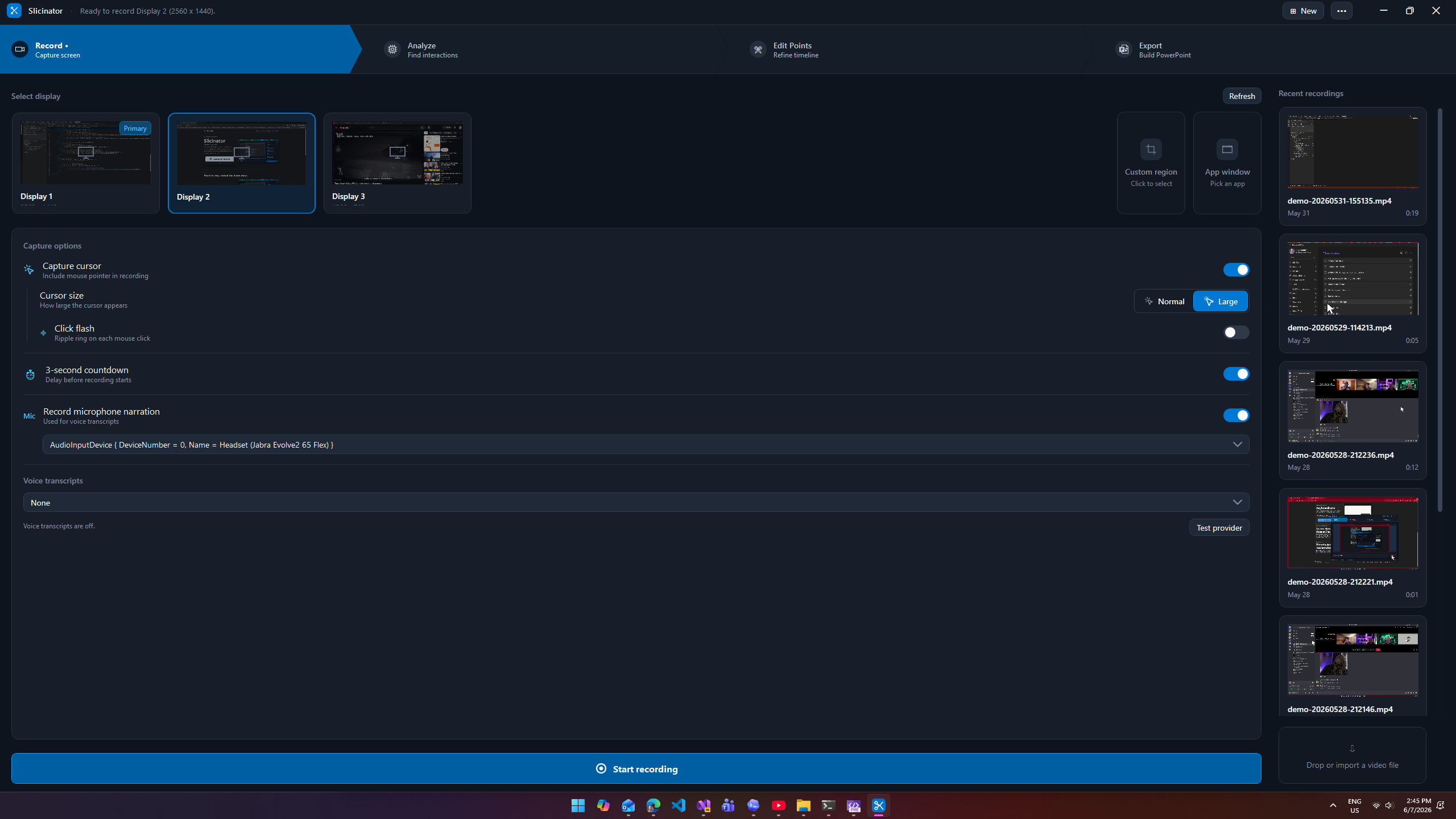 Slicinator before recording